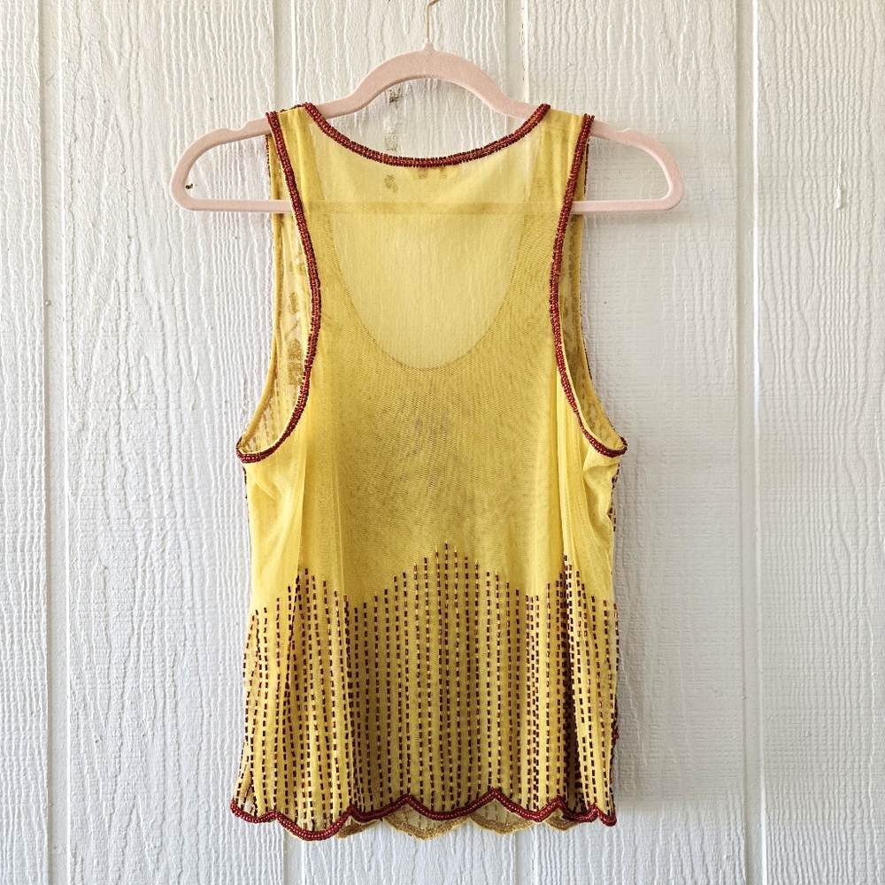 Sundance Mesh Yellow & Red Beaded Tank Top Lined Festival Boho Western Large - Picture 2 of 8
